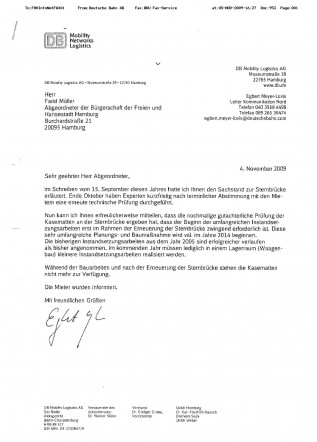 Faxbrief der DB an Farid Müller